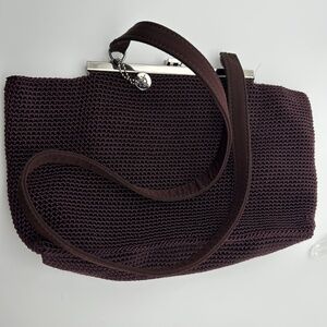 The Sak Crochet Kiss Lock Frame Shoulder Bag Plum EUC